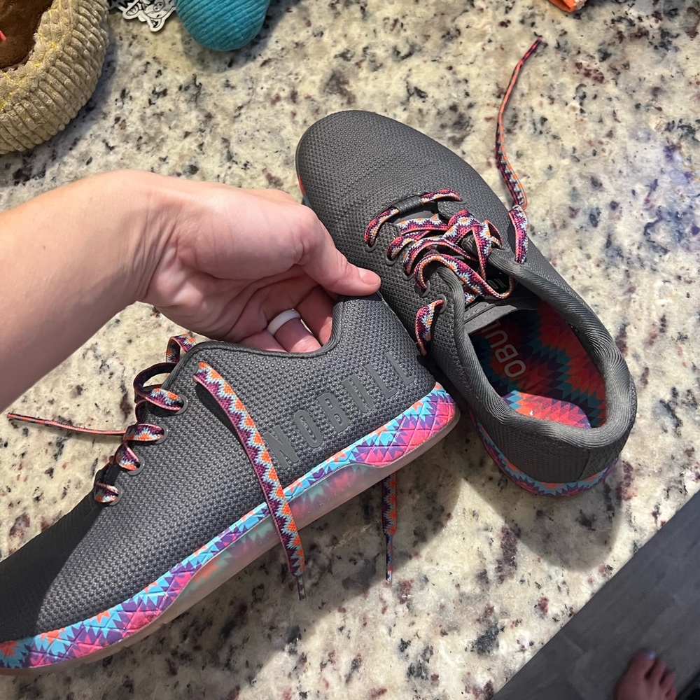 NOBULL trainers, size 9.5, grey/multicolored sole, worn twice